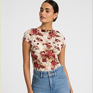 Express Floral Lace Boat Neck Short Sleeve Top SZ M NWOTs